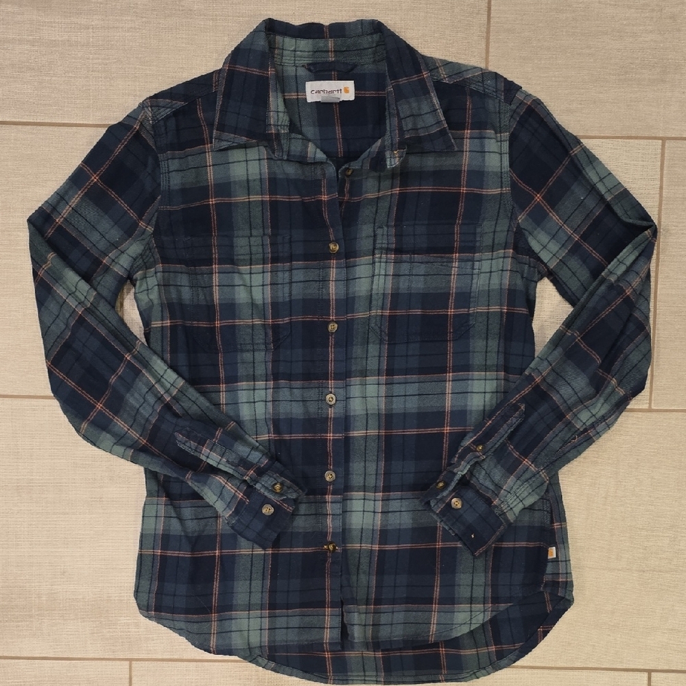 Carhartt Navy and Green Plaid Shirt